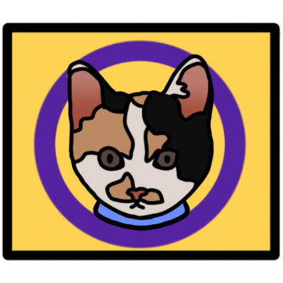 an intersex flag with the head of a calico cat, wearing a blue collar, in the centre.